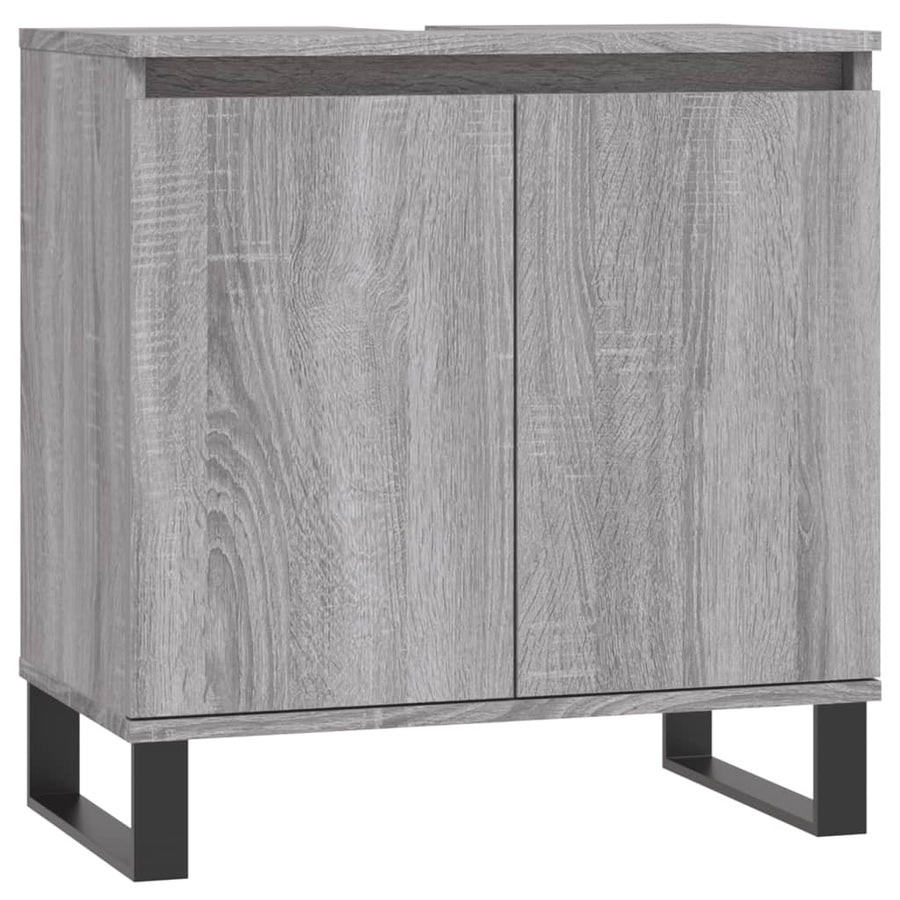-Delige Badkamermeubelset Bewerkt Hout Eikenkleur Grijs sonoma