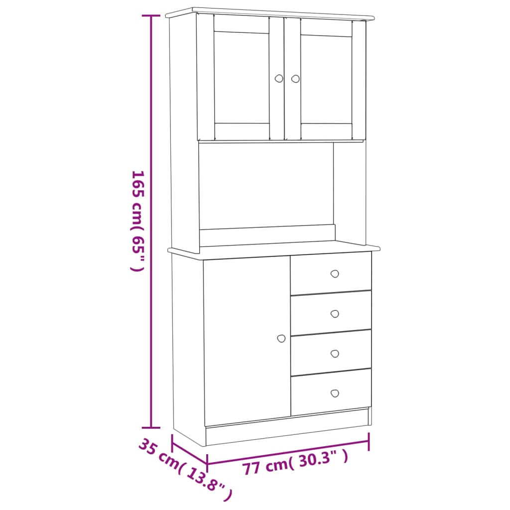 Hoge Kast Alta 77X35X165 Cm Massief Grenenhout Wit