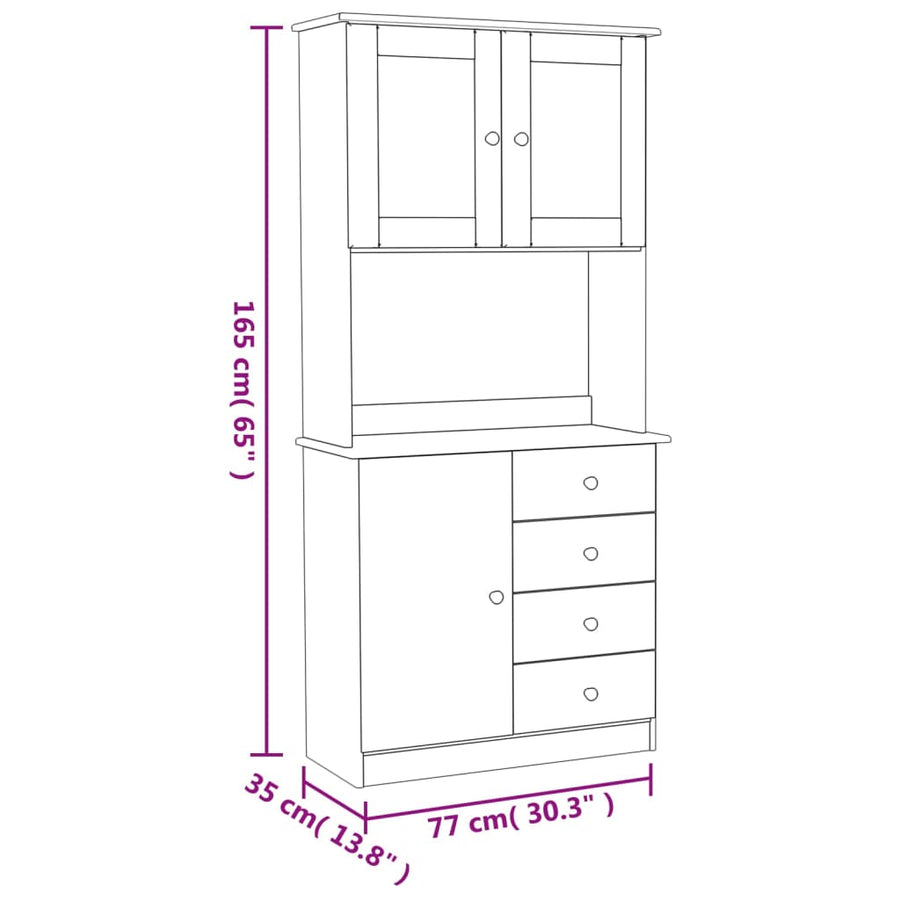 Hoge Kast Alta 77X35X165 Cm Massief Grenenhout Wit
