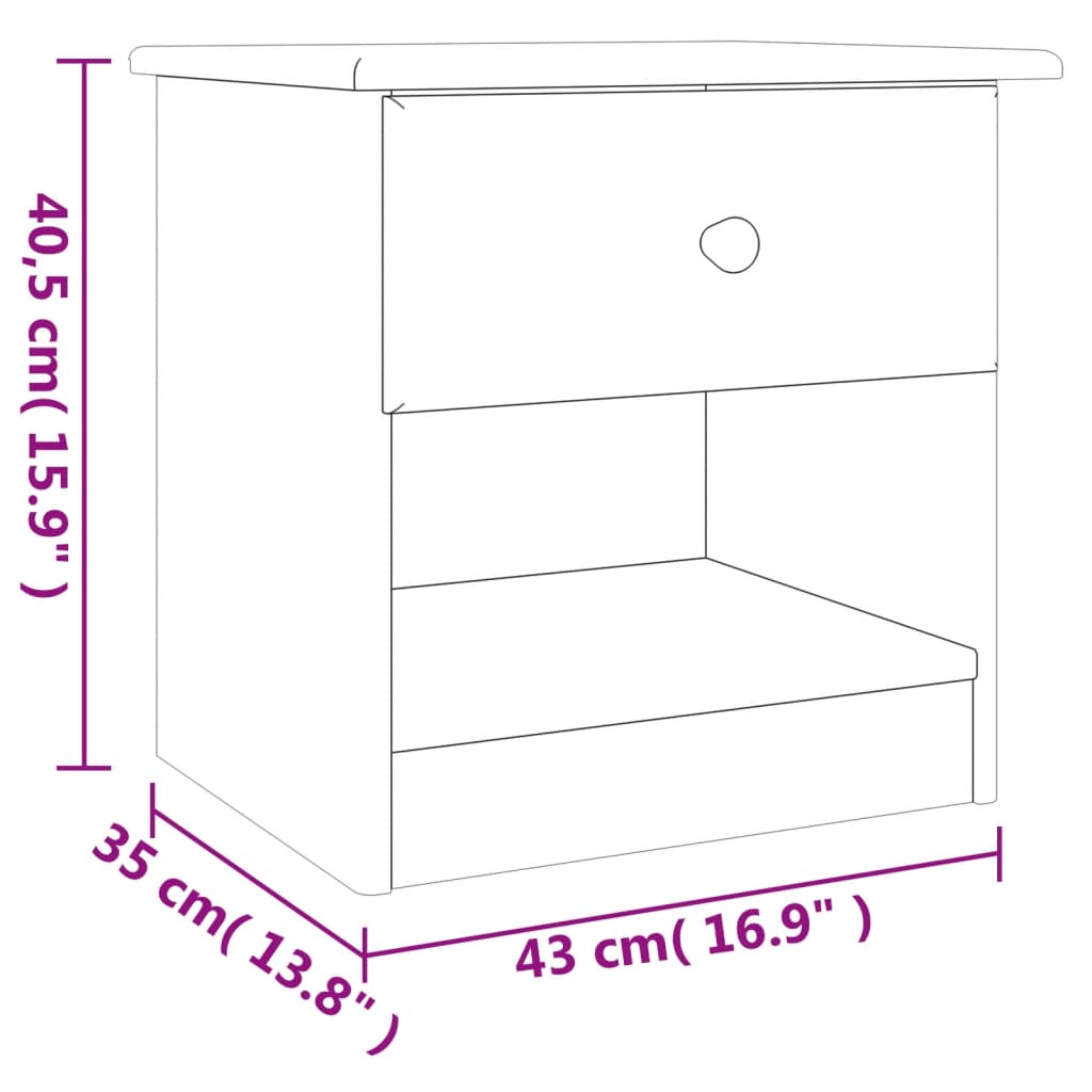 Nachtkastje Alta 43X35X40,5 Cm Massief Grenenhout Naturel 1 lade