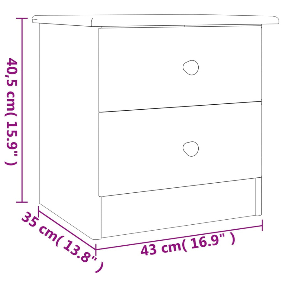 Nachtkastje Alta 43X35X40,5 Cm Massief Grenenhout Wit