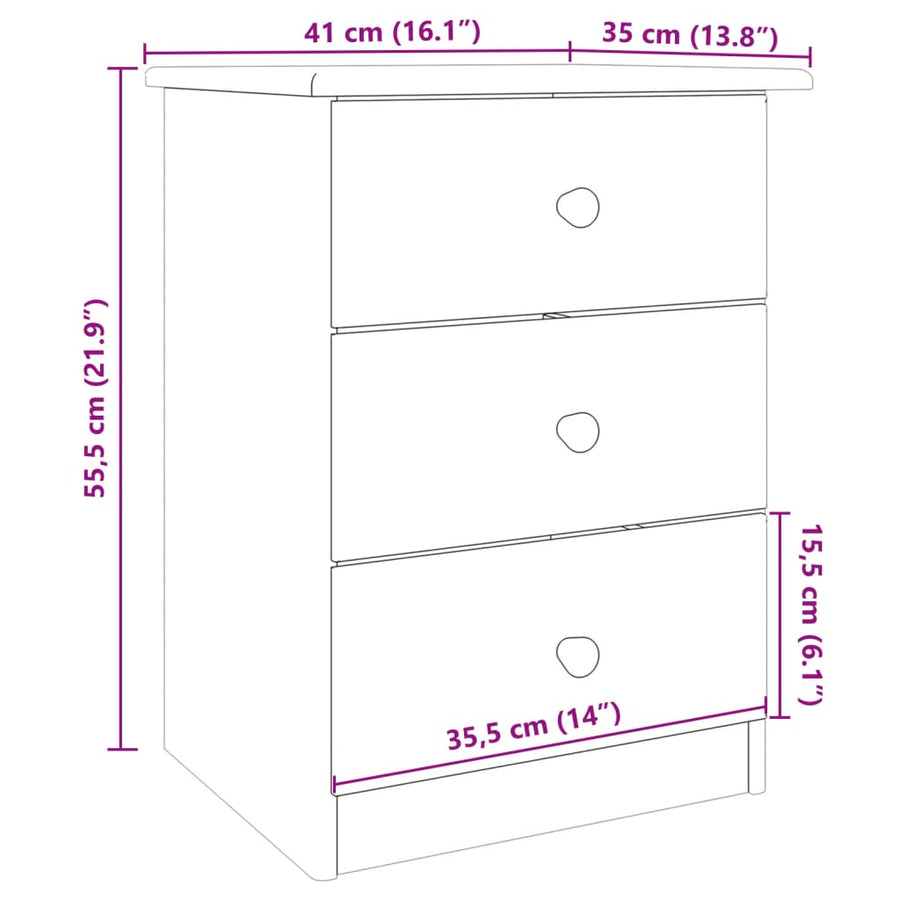 Nachtkastje Alta 41X35X55,5 Cm Massief Grenenhout 1