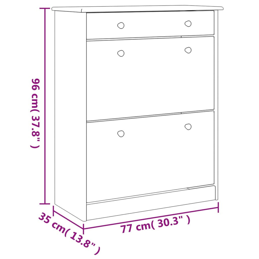 Schoenenkast Alta 77X35X96 Cm Massief Grenenhout Wit