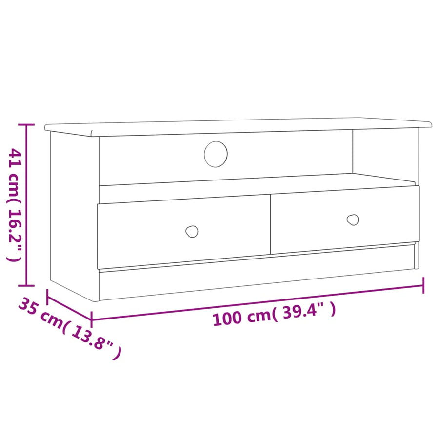 Tv-Meubel Met Lades Alta 100X35X41 Cm Massief Grenenhout Naturel