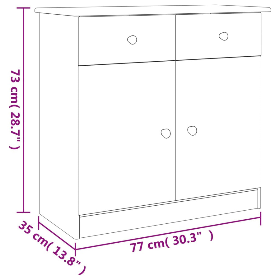 Dressoir Alta 77X35X73 Cm Massief Grenenhout Wit