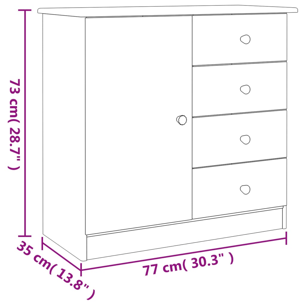 Dressoir Alta 77X35X73 Cm Massief Grenenhout Wit