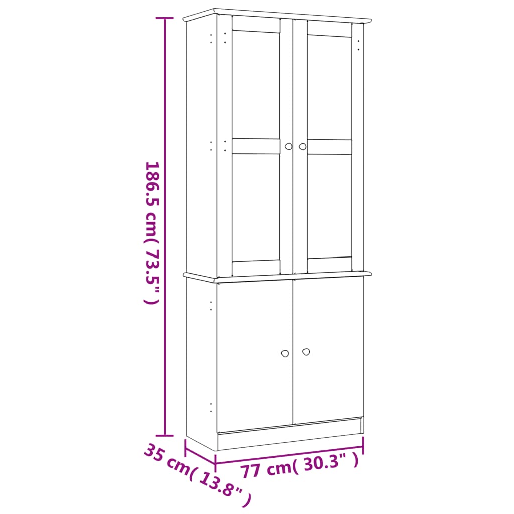Vitrinekast Alta 77X35X186,5 Cm Massief Grenenhout Wit