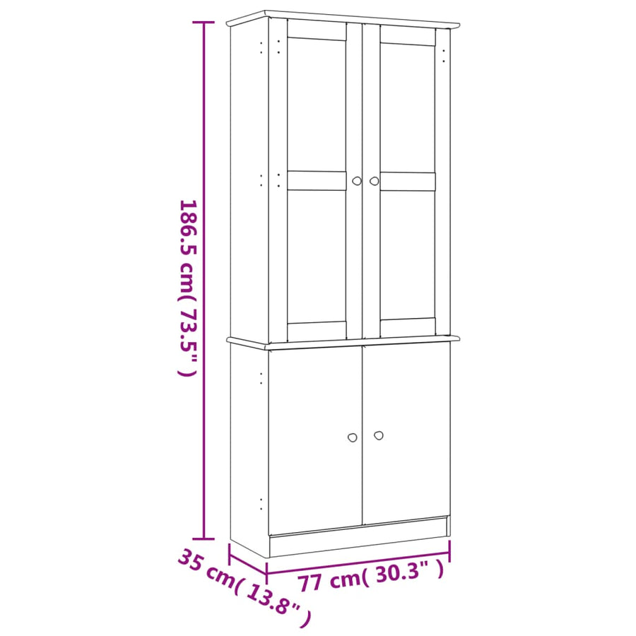 Vitrinekast Alta 77X35X186,5 Cm Massief Grenenhout Wit