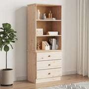 Boekenkast massief grenenhout 60x35x142 cm met lades