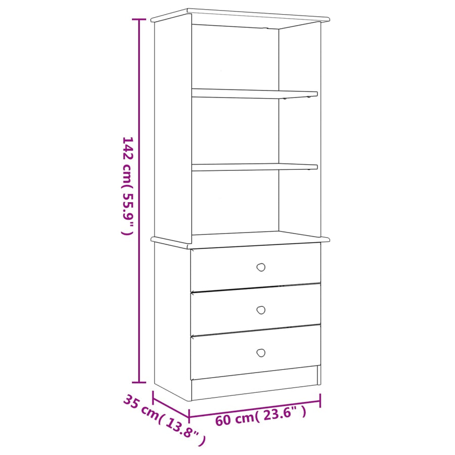 Boekenkast Met Lades Alta 60X35X142 Cm Massief Grenenhout Wit