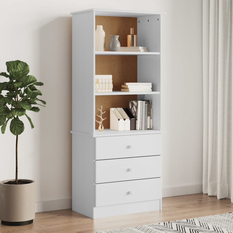 Boekenkast Met Lades Alta 60X35X142 Cm Massief Grenenhout Wit