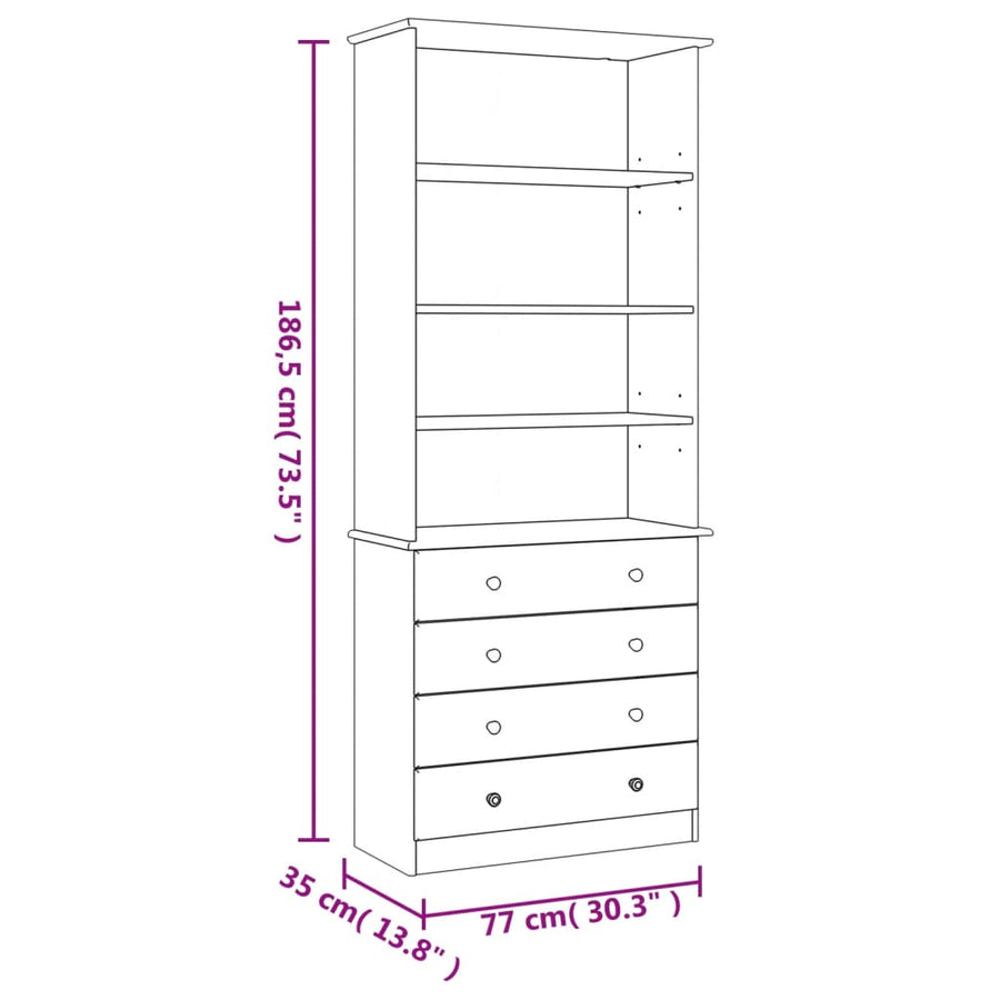 Boekenkast Met Lades Alta 77X35X186,5 Cm Massief Grenenhout