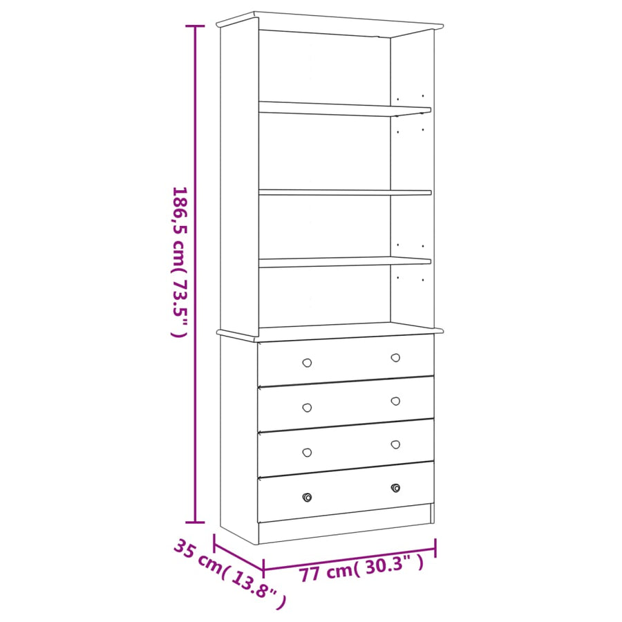 Boekenkast Met Lades Alta 77X35X186,5 Cm Massief Grenenhout Wit