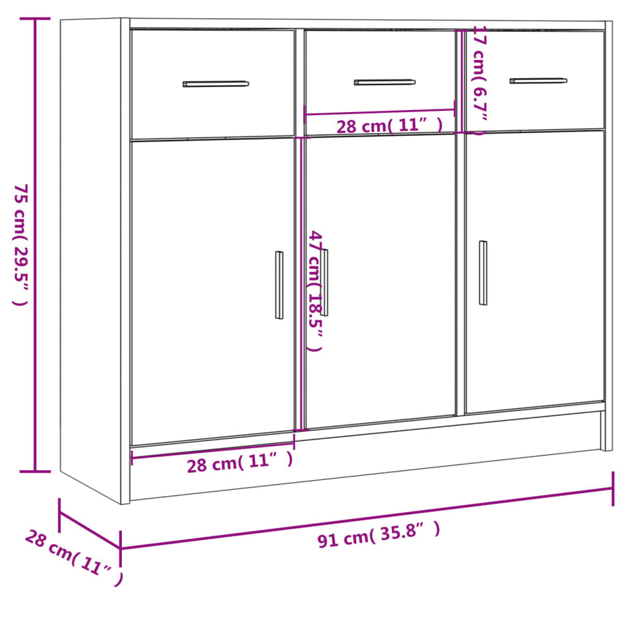 Dressoir 91X28X75 Cm Bewerkt Hout Wit