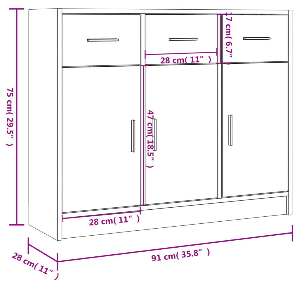 Dressoir 91X28X75 Cm Bewerkt Hout Sonoma Eikenkleurig