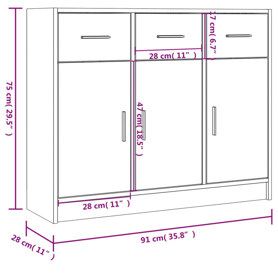 Dressoir 91X28X75 Cm Bewerkt Hout Betongrijs