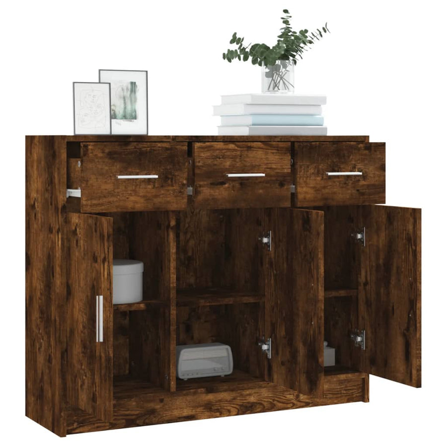 Dressoir 91X28X75 Cm Bewerkt Hout Gerookt Eikenkleurig