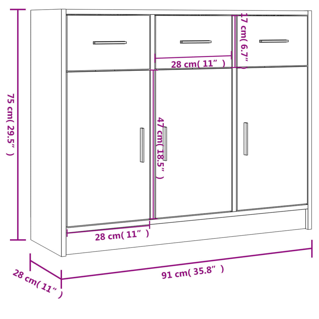 Dressoir 91X28X75 Cm Bewerkt Hout Gerookt Eikenkleurig