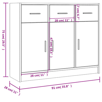 Dressoir 91X28X75 Cm Bewerkt Hout Gerookt Eikenkleurig