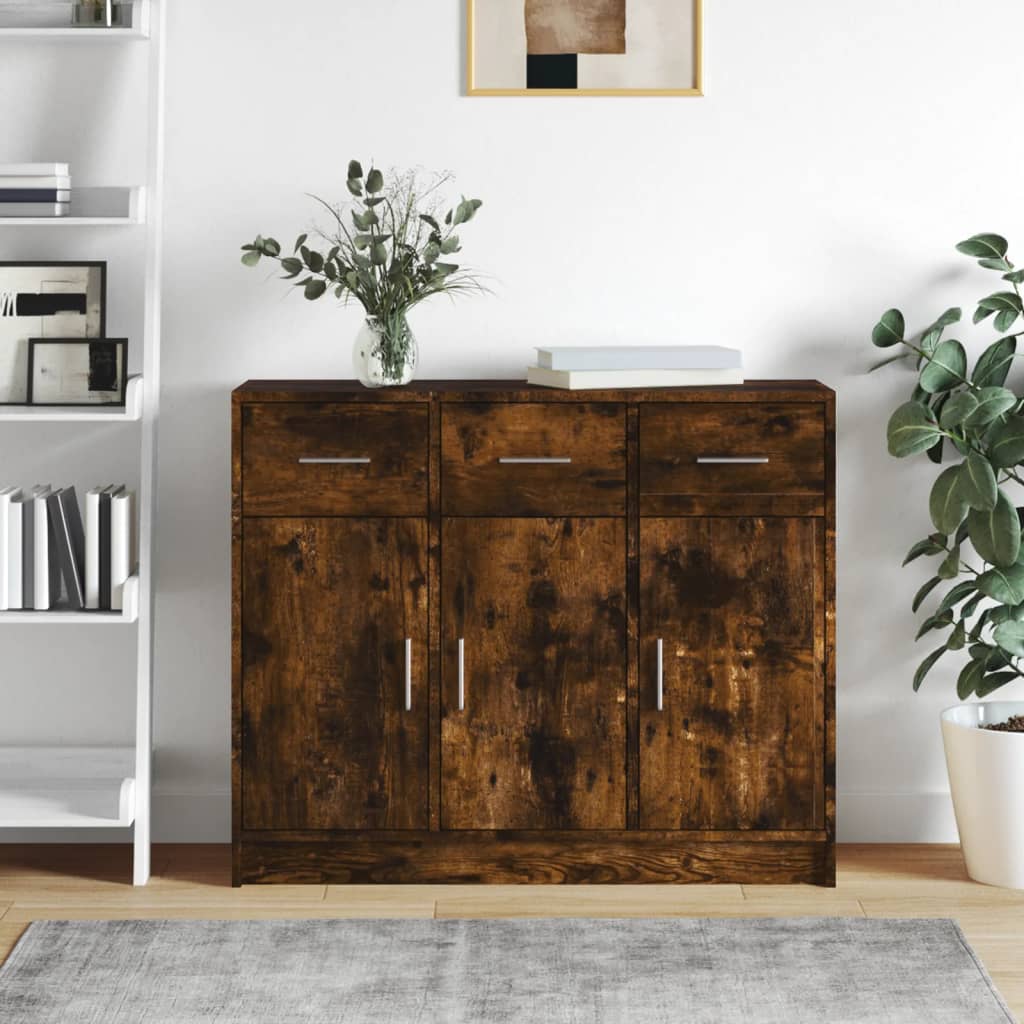 Dressoir 91X28X75 Cm Bewerkt Hout Gerookt Eikenkleurig