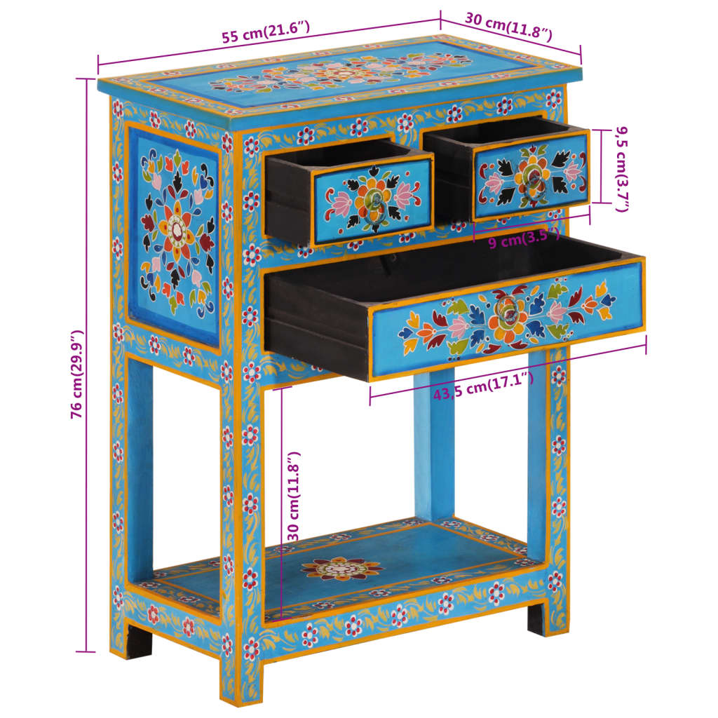 Dressoir 55X30X76 Cm Massief Mangohout Turquoise