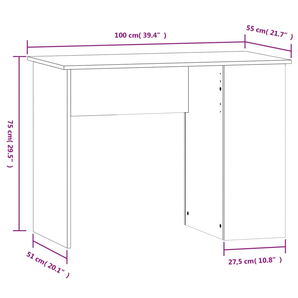 Bureau 100X55X75 Cm Bewerkt Hout Kleurig Gerookt eiken