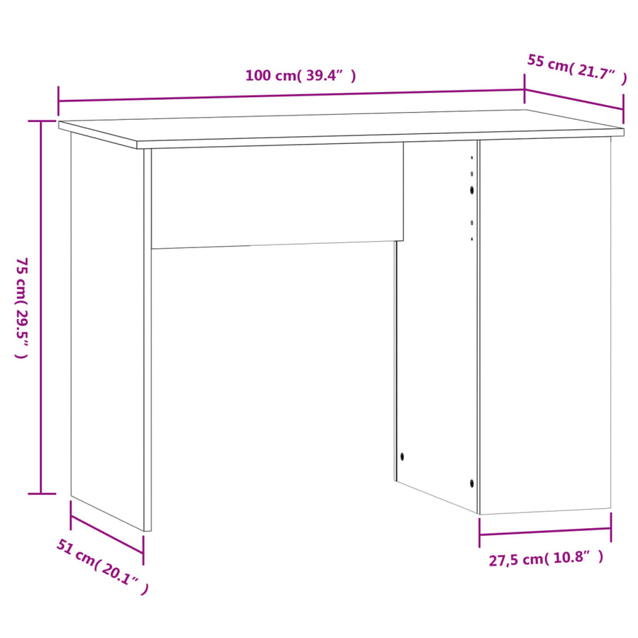 Bureau 100X55X75 Cm Bewerkt Hout Grijs Sonoma Eikenkleurig