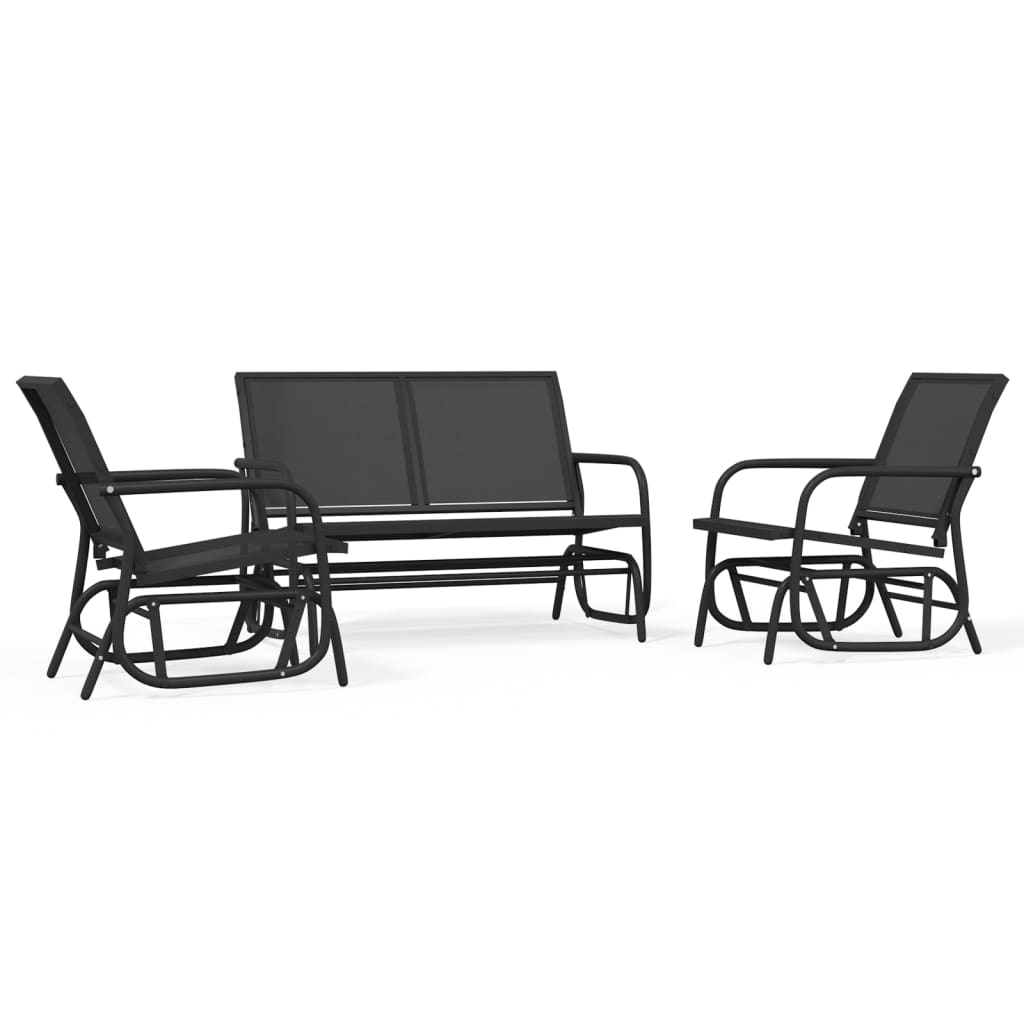 3-delige Loungeset schommel aluminium textileen zwart