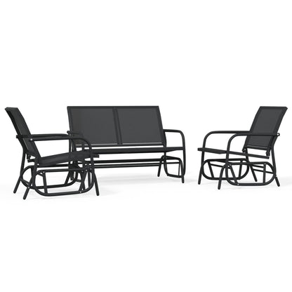 3-delige Loungeset schommel aluminium textileen zwart