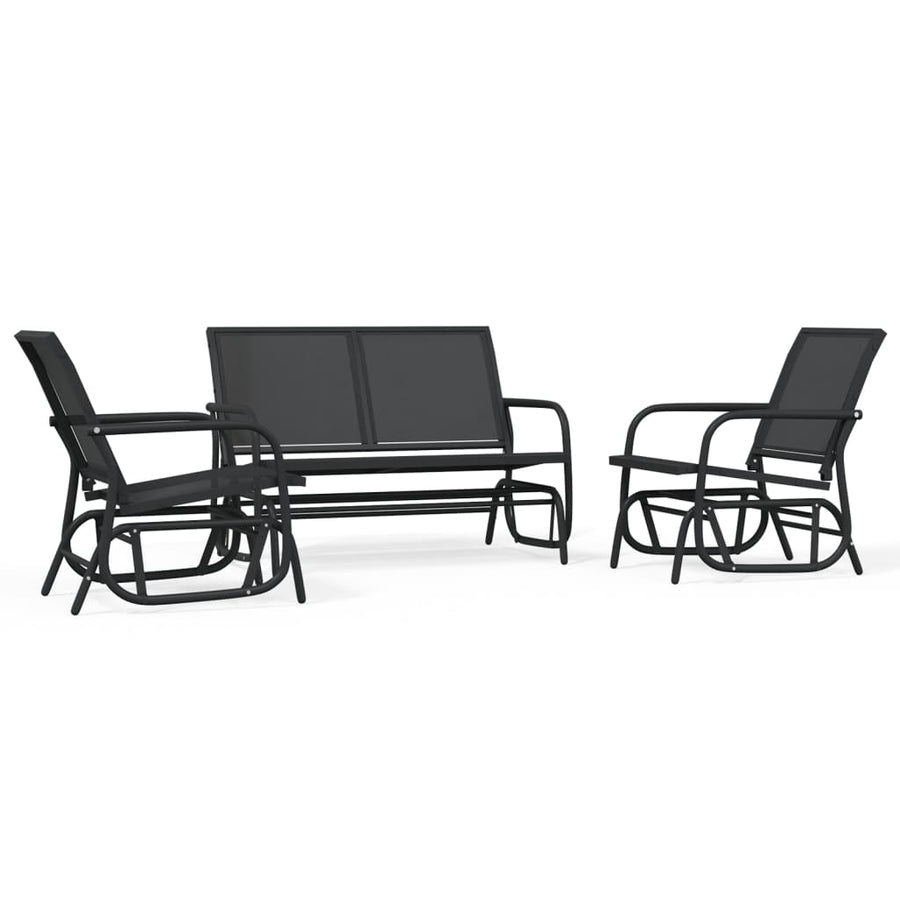 3-delige Loungeset schommel aluminium textileen zwart