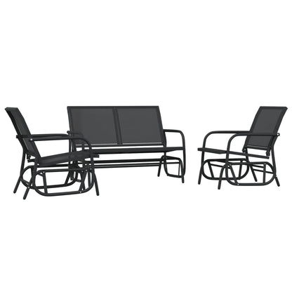 3-delige Loungeset schommel aluminium textileen zwart