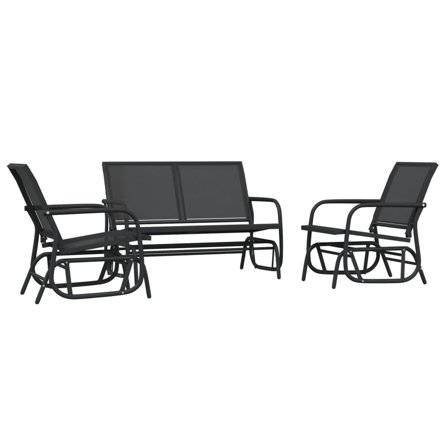 3-delige Loungeset schommel aluminium textileen zwart