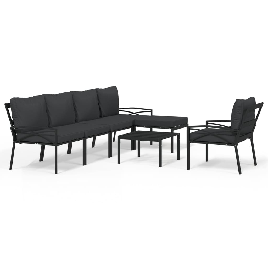 7-Delige Loungeset Met Kussens Staal Grijs 2x middle + 2x chair + armchair + 2x footrest