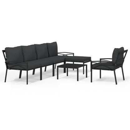 7-Delige Loungeset Met Kussens Staal Grijs 2x middle + 2x chair + armchair + 2x footrest