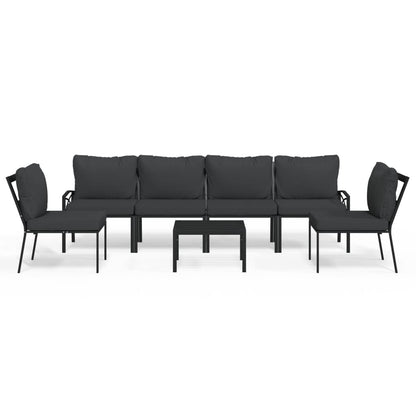 7-Delige Loungeset Met Kussens Staal Grijs 4x middle + 2x chair + table
