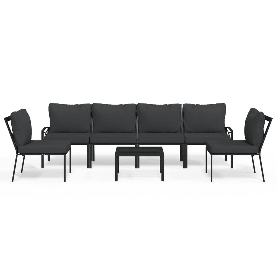 7-Delige Loungeset Met Kussens Staal Grijs 4x middle + 2x chair + table