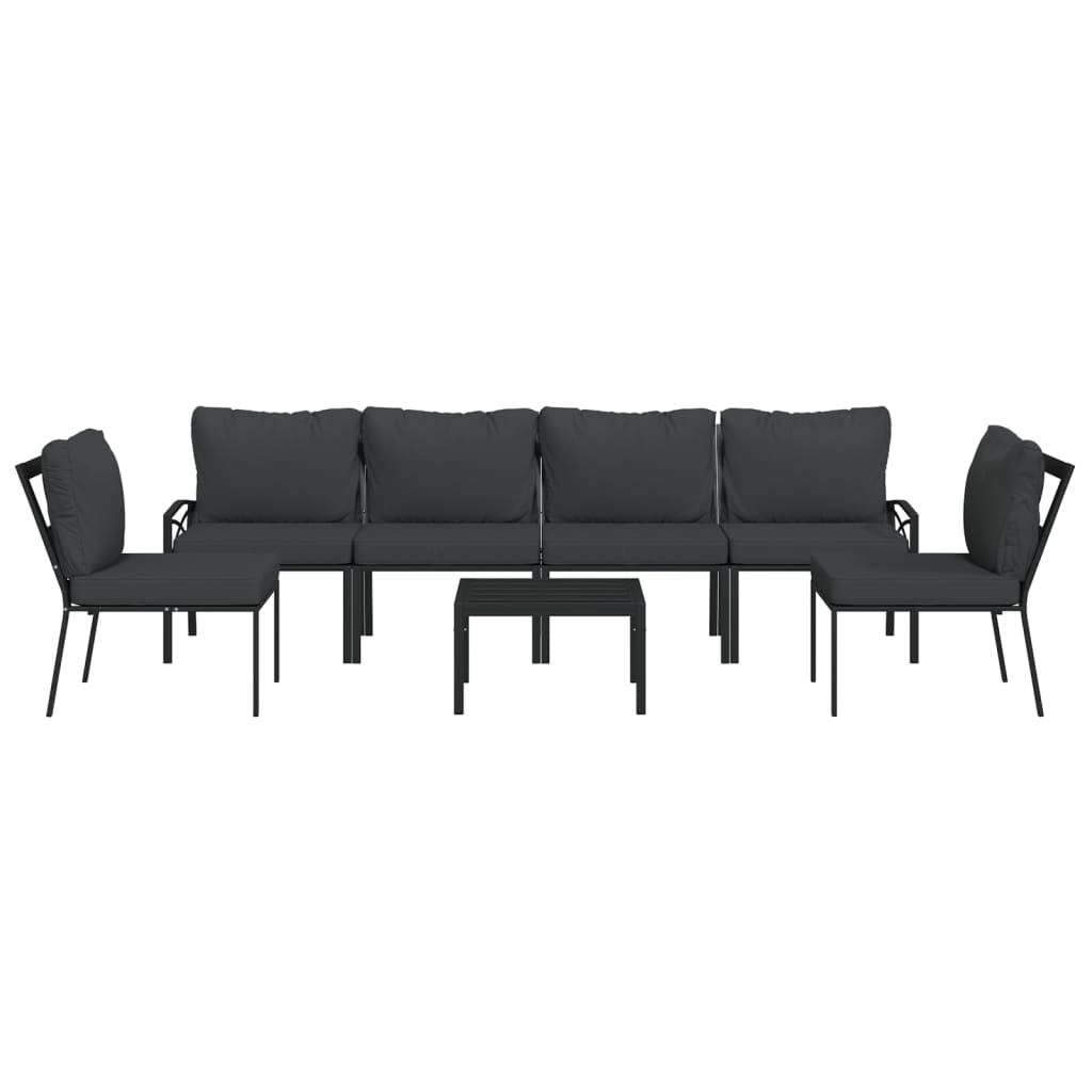7-Delige Loungeset Met Kussens Staal Grijs 4x middle + 2x chair + table