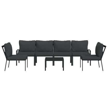 7-Delige Loungeset Met Kussens Staal Grijs 4x middle + 2x chair + table