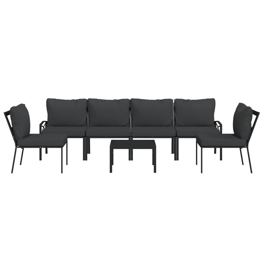 7-Delige Loungeset Met Kussens Staal Grijs 4x middle + 2x chair + table