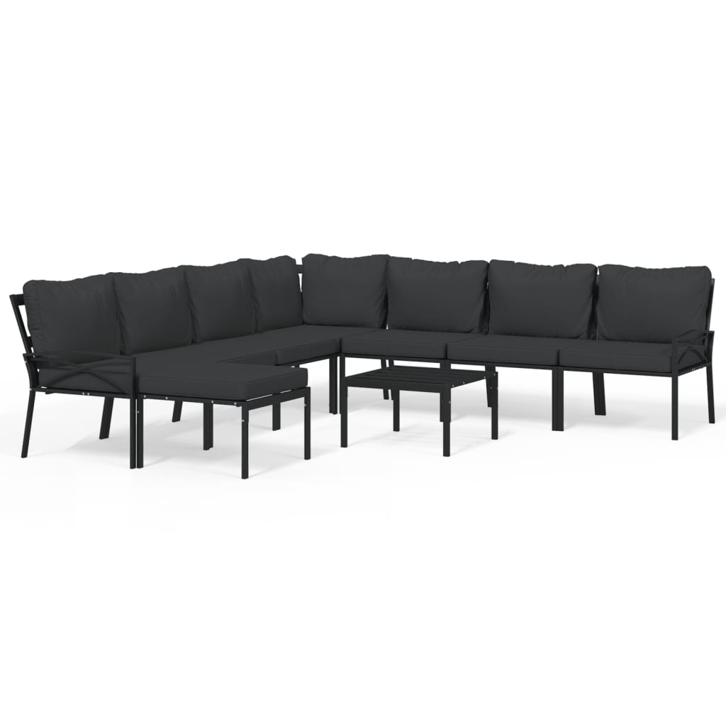 9-delige Loungeset met kussens staal grijs