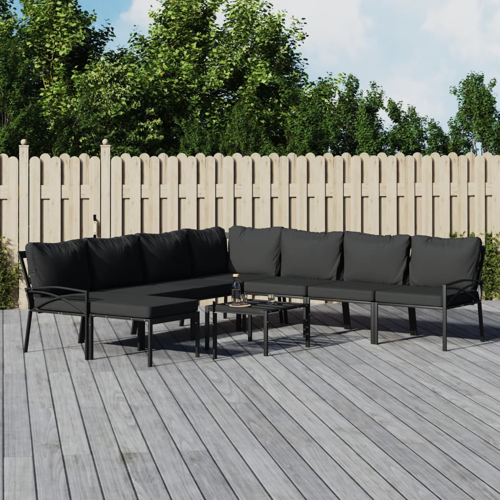 9-delige Loungeset met kussens staal grijs