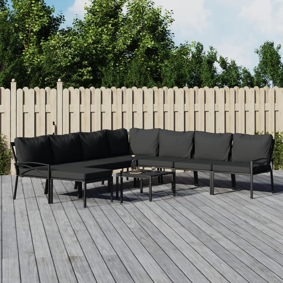 9-delige Loungeset met kussens staal grijs