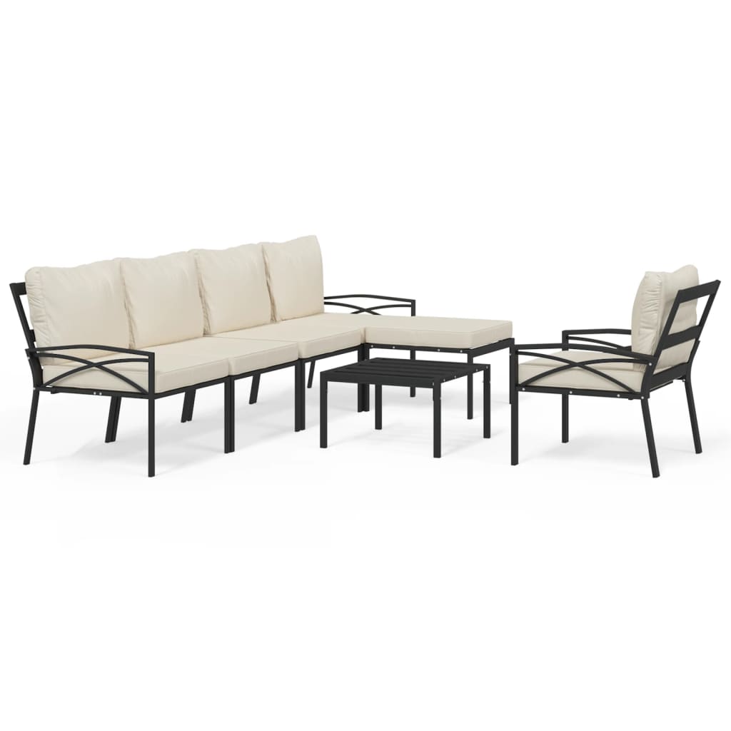 7-Delige Loungeset Met Kussens Staal Kleurig Zand 2x middle + 2x chair + armchair + 2x footrest