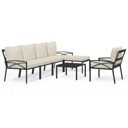 7-Delige Loungeset Met Kussens Staal Kleurig Zand 2x middle + 2x chair + armchair + 2x footrest