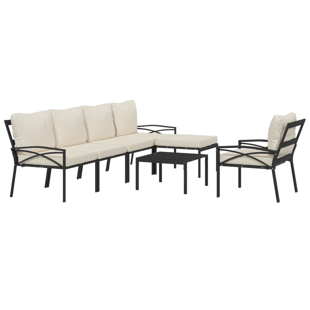 7-Delige Loungeset Met Kussens Staal Kleurig Zand 2x middle + 2x chair + armchair + 2x footrest