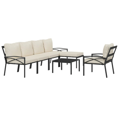 7-Delige Loungeset Met Kussens Staal Kleurig Zand 2x middle + 2x chair + armchair + 2x footrest