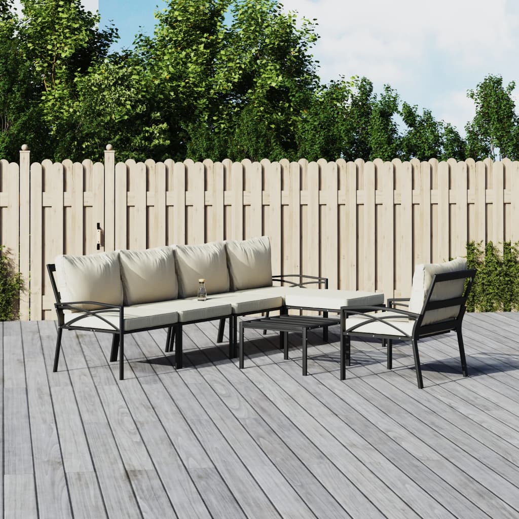 7-Delige Loungeset Met Kussens Staal Kleurig Zand 2x middle + 2x chair + armchair + 2x footrest
