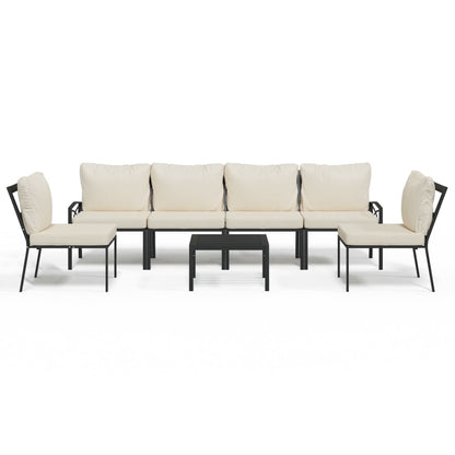 7-Delige Loungeset Met Kussens Staal Kleurig Zand 4x middle + 2x chair + table