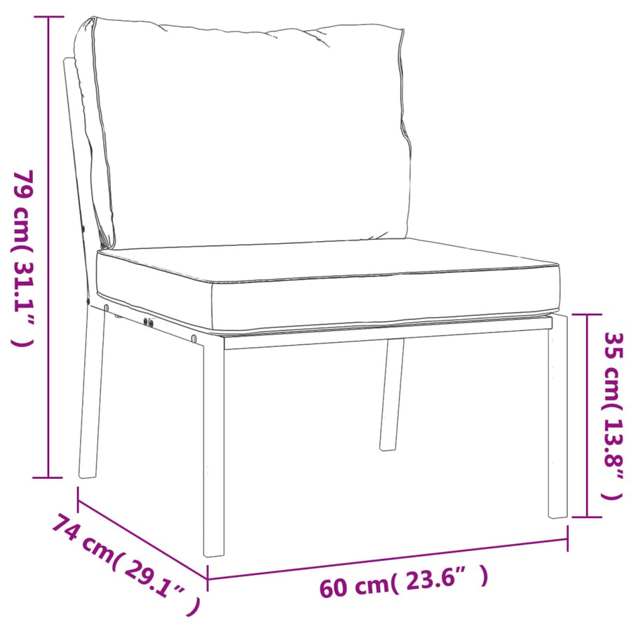 7-Delige Loungeset Met Kussens Staal Kleurig Zand 4x middle + 2x chair + table
