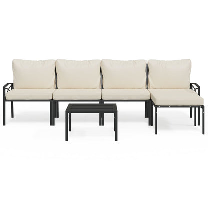 6-Delige Loungeset Met Kleurige Kussens Staal Zand 2x middle + 2x chair + 2x footrest
